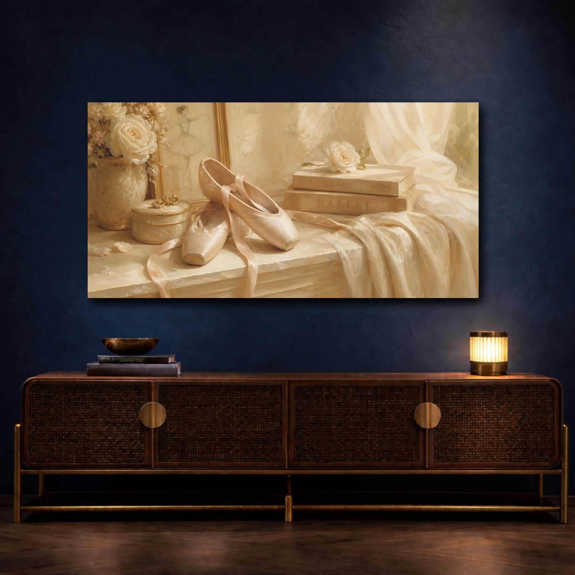 Mockup 4. Ivory Ballet Slippers shown as canvas print
