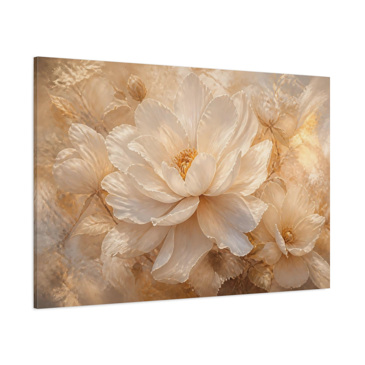Side Mockup 1. Ivory Blossom Elegance shown as canvas print