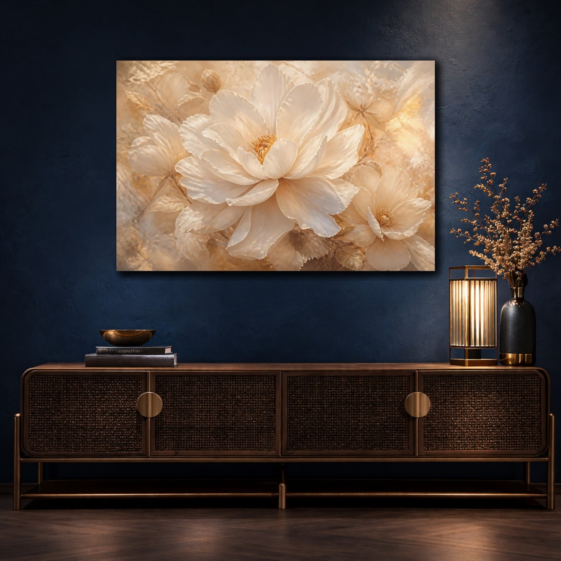 Mockup 4. Ivory Blossom Elegance shown as canvas print