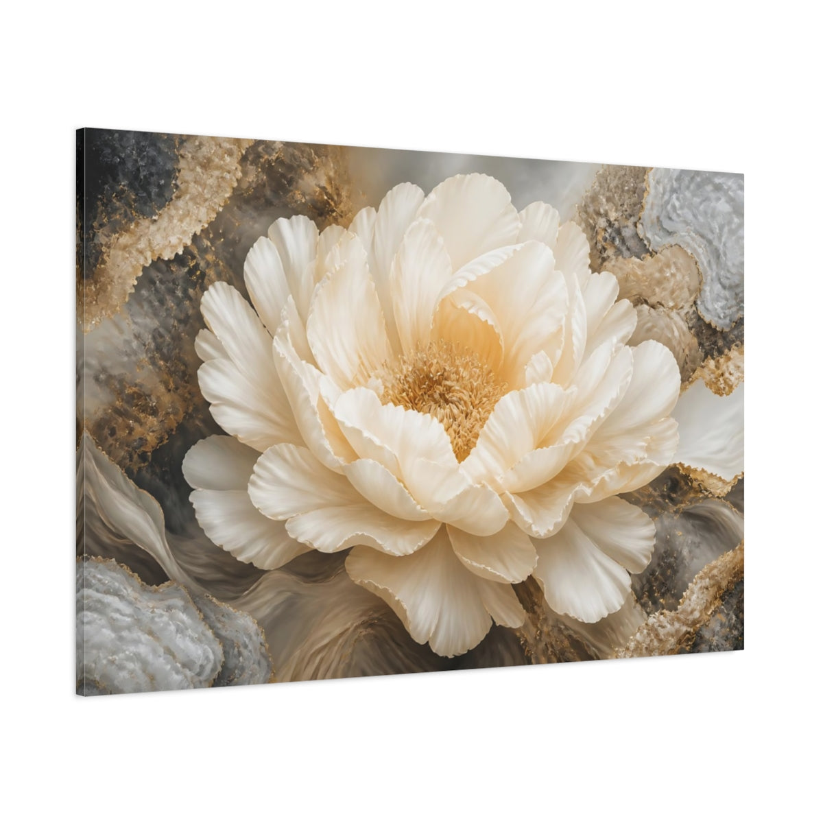 Side Mockup 1. Ivory Floral Bloom shown as canvas print