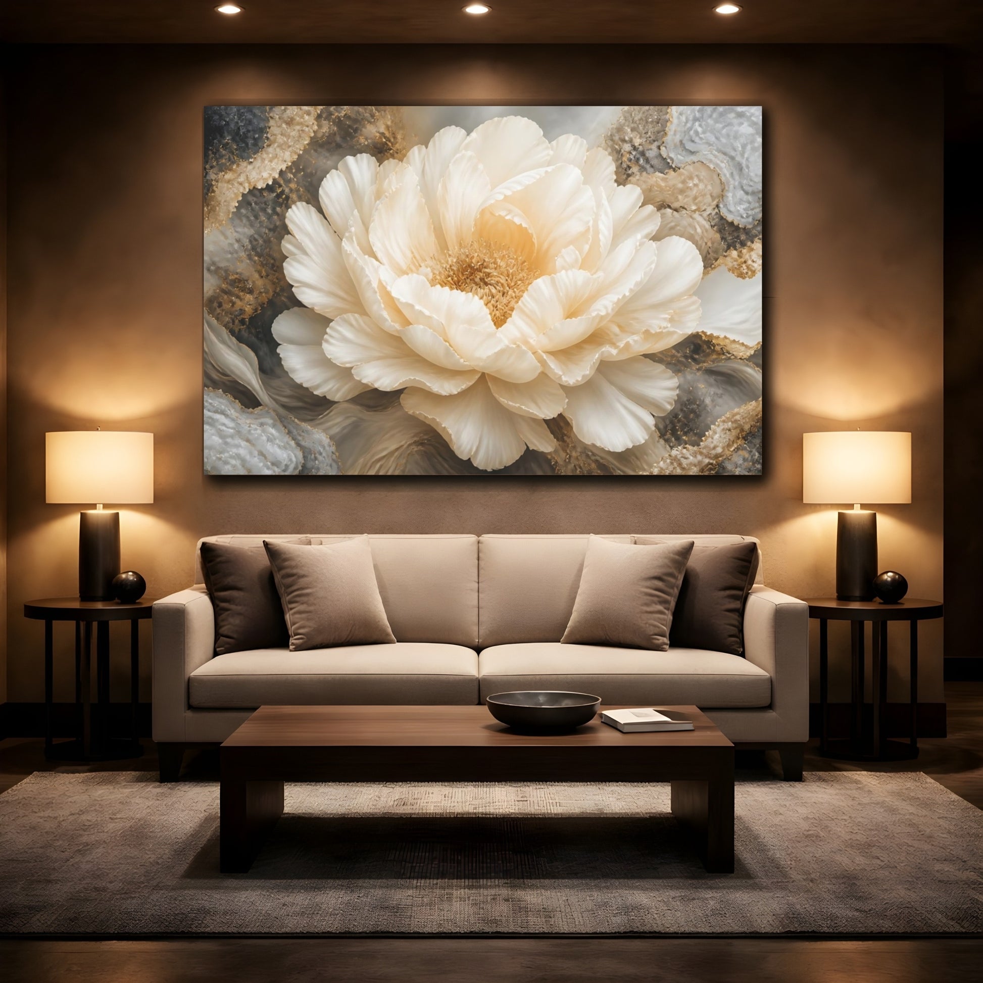 Mockup 2. Ivory Floral Bloom shown as canvas print
