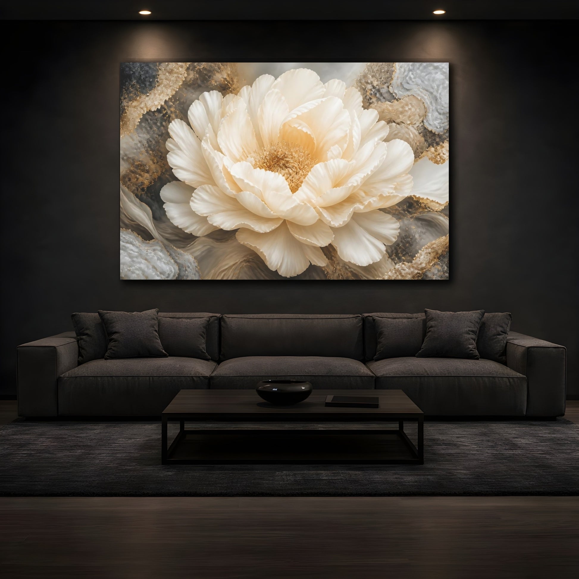 Mockup 3. Ivory Floral Bloom shown as canvas print