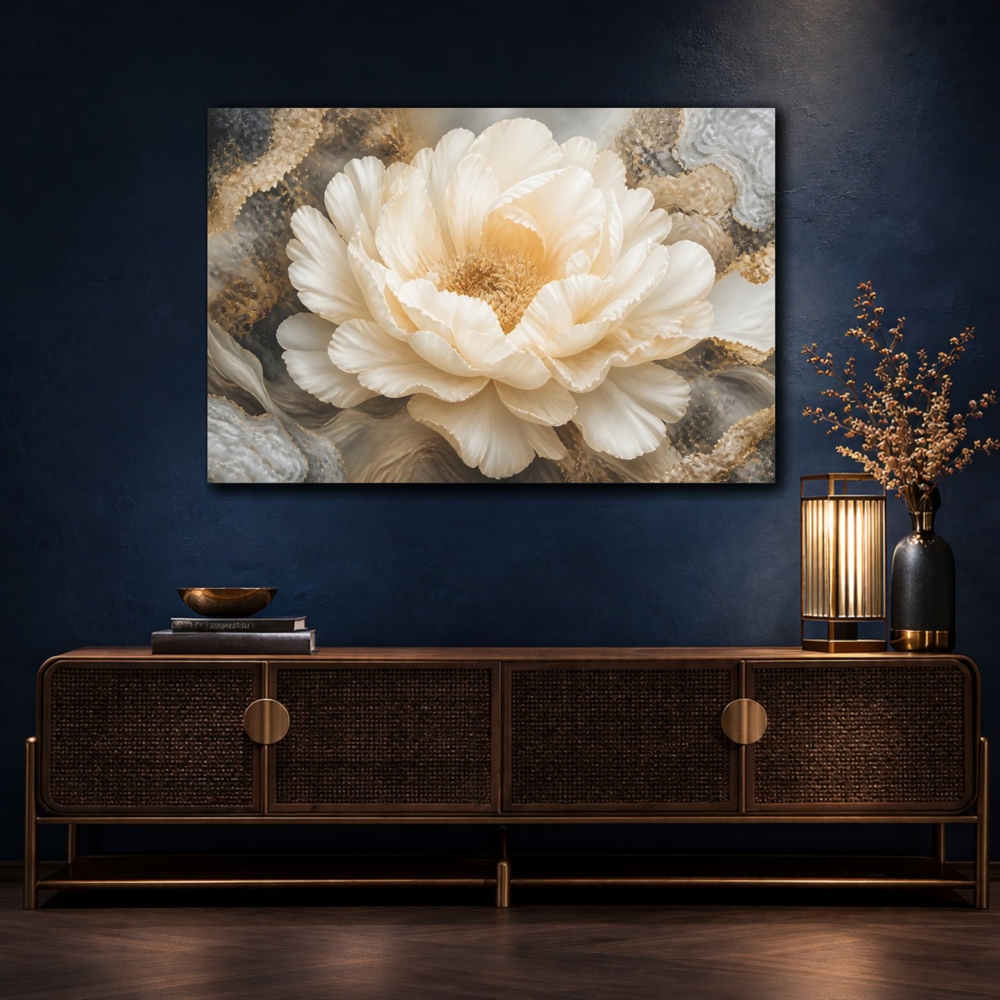 Mockup 4. Ivory Floral Bloom shown as canvas print