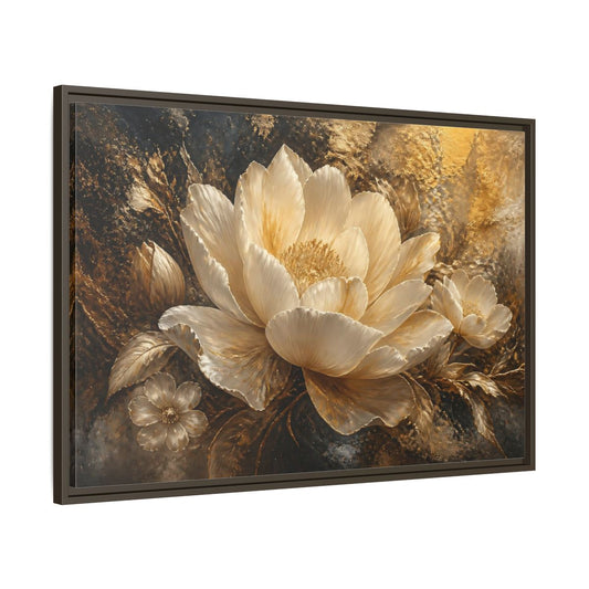 Main Mockup. Ivory Gold Blossom shown as framed canvas print