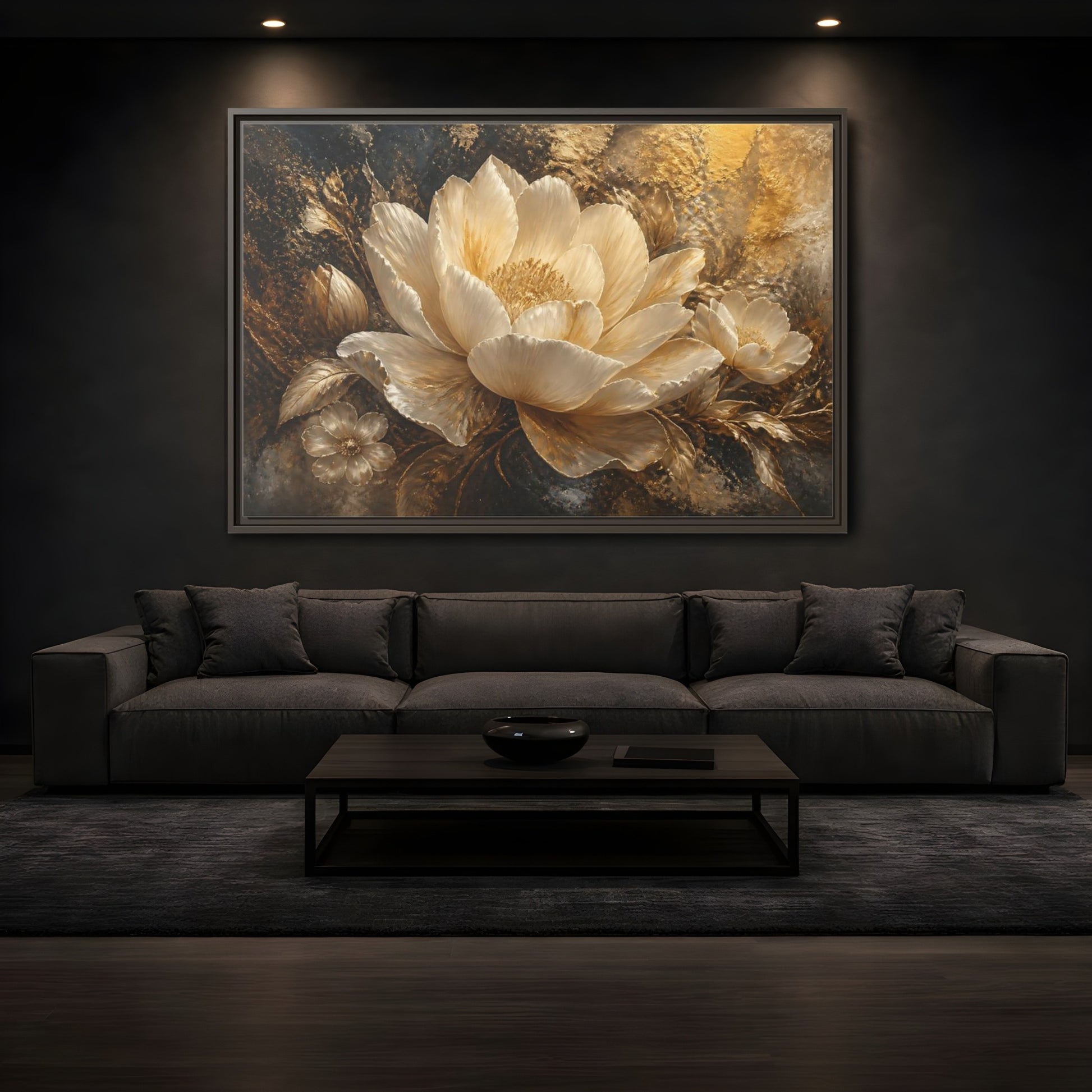 Mockup 3. Ivory Gold Blossom shown as framed canvas print