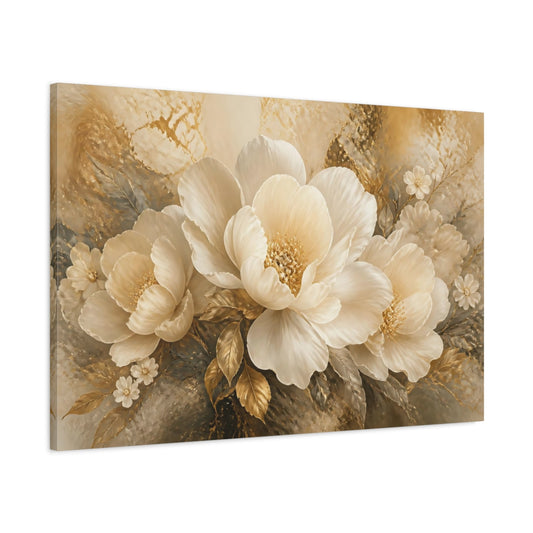 Main Mockup. Ivory Gold Peony shown as canvas print