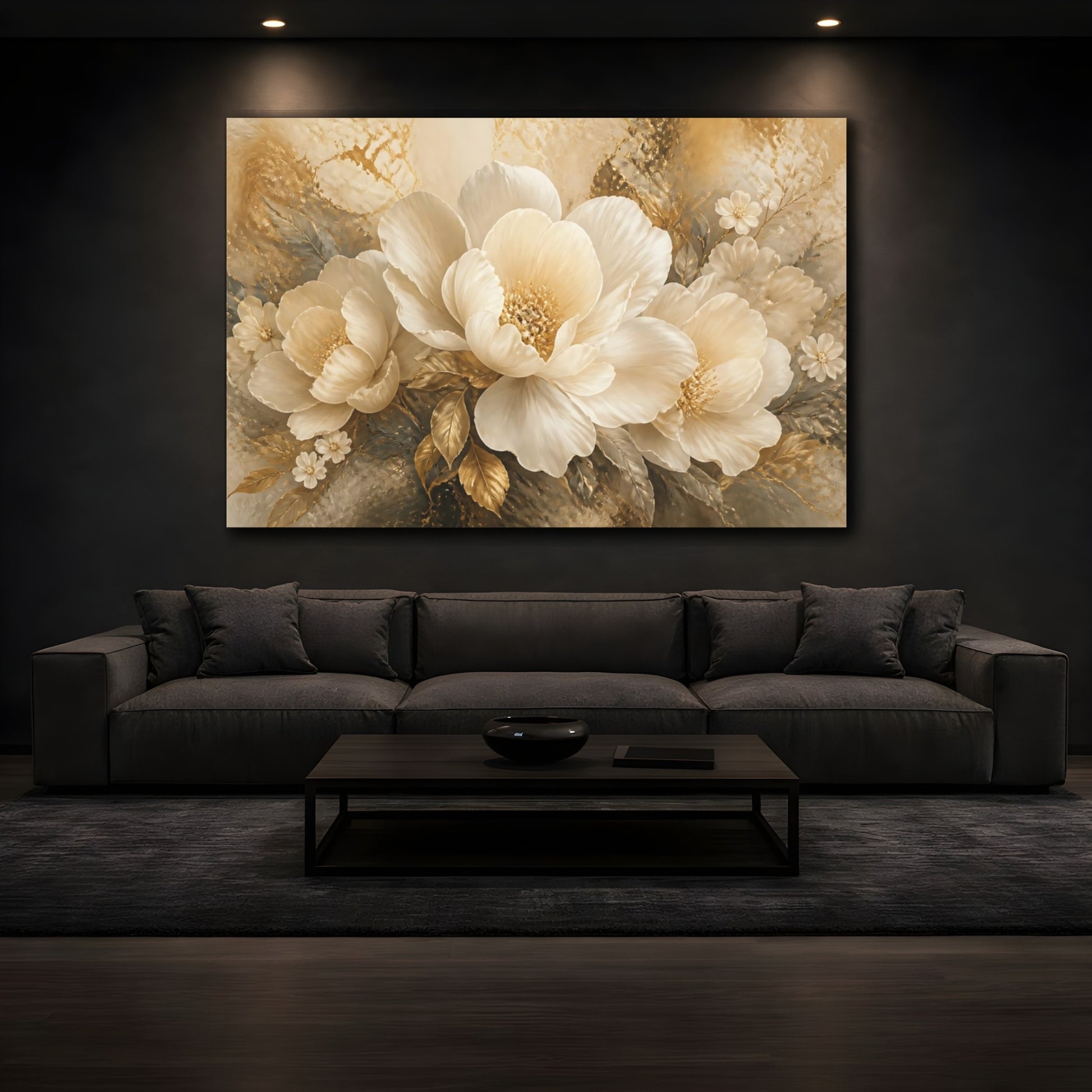 Mockup 3. Ivory Gold Peony shown as canvas print