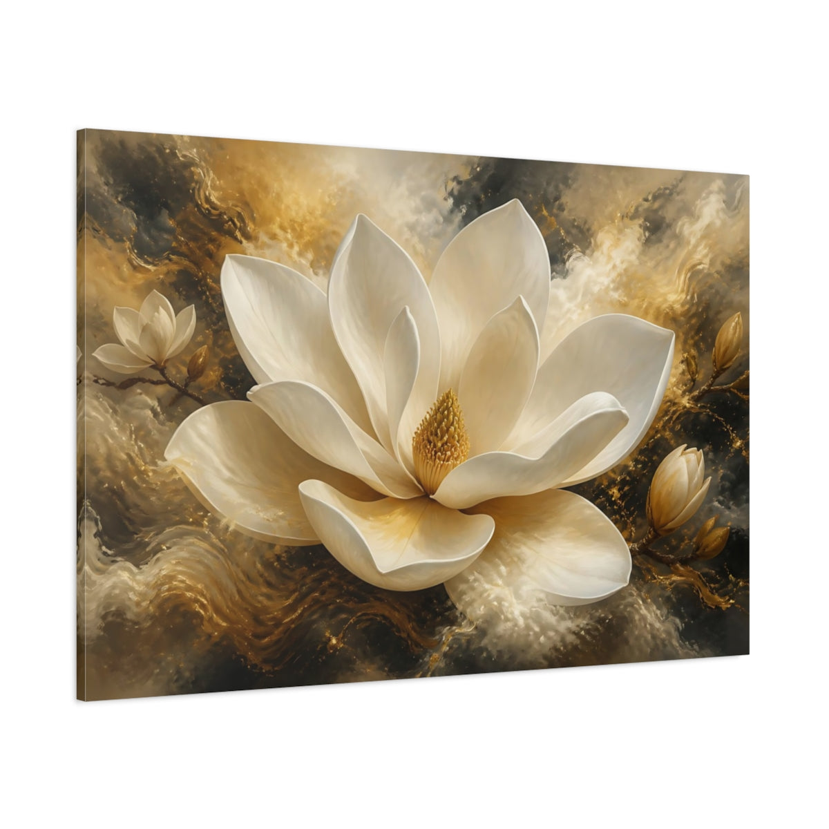 Side Mockup 1. Ivory Magnolia Floral Elegance shown as canvas print
