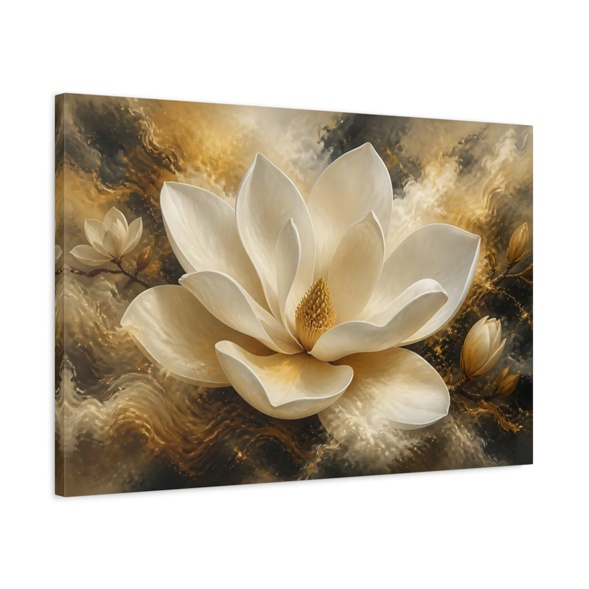 Side Mockup 2. Ivory Magnolia Floral Elegance shown as canvas print