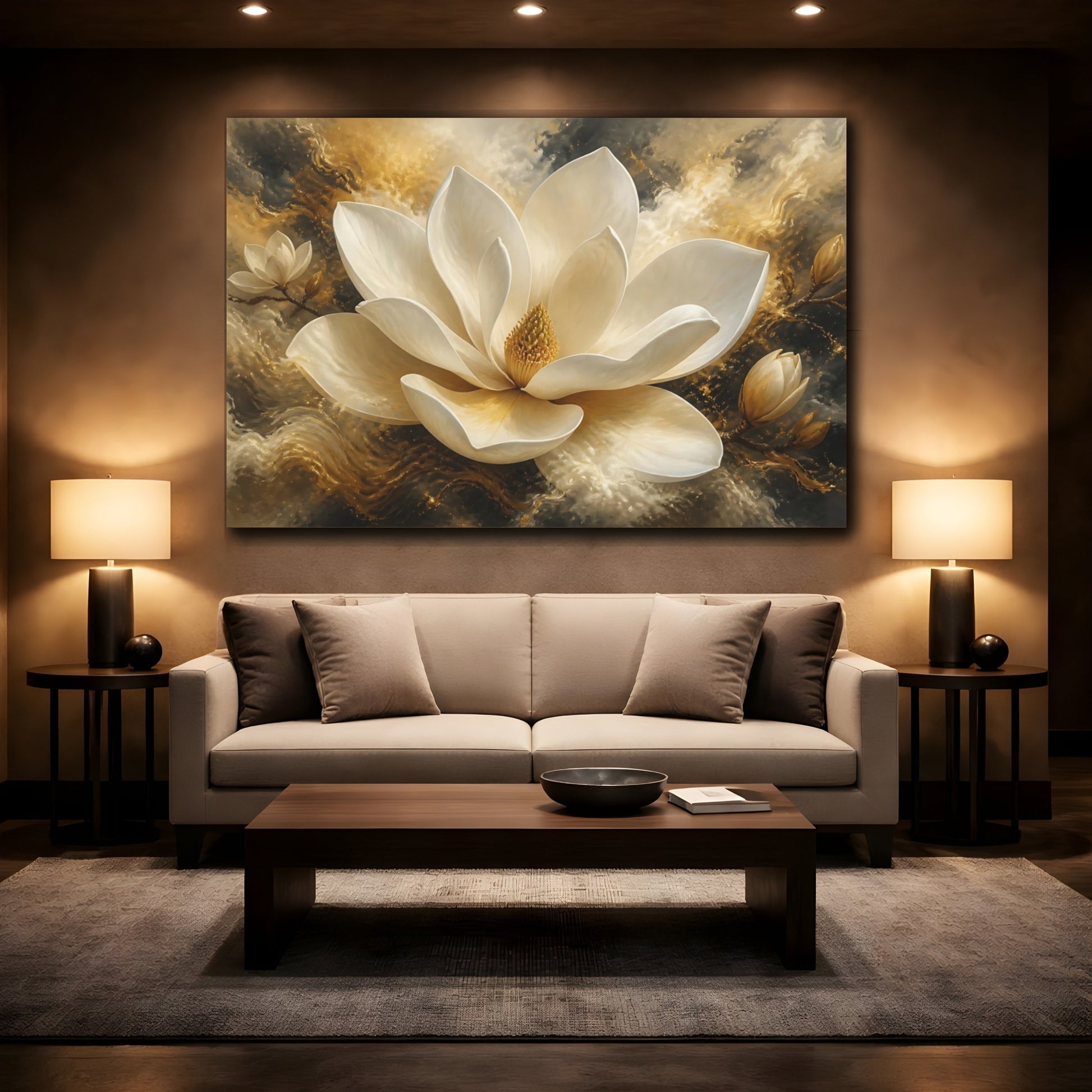 Mockup 2. Ivory Magnolia Floral Elegance shown as canvas print