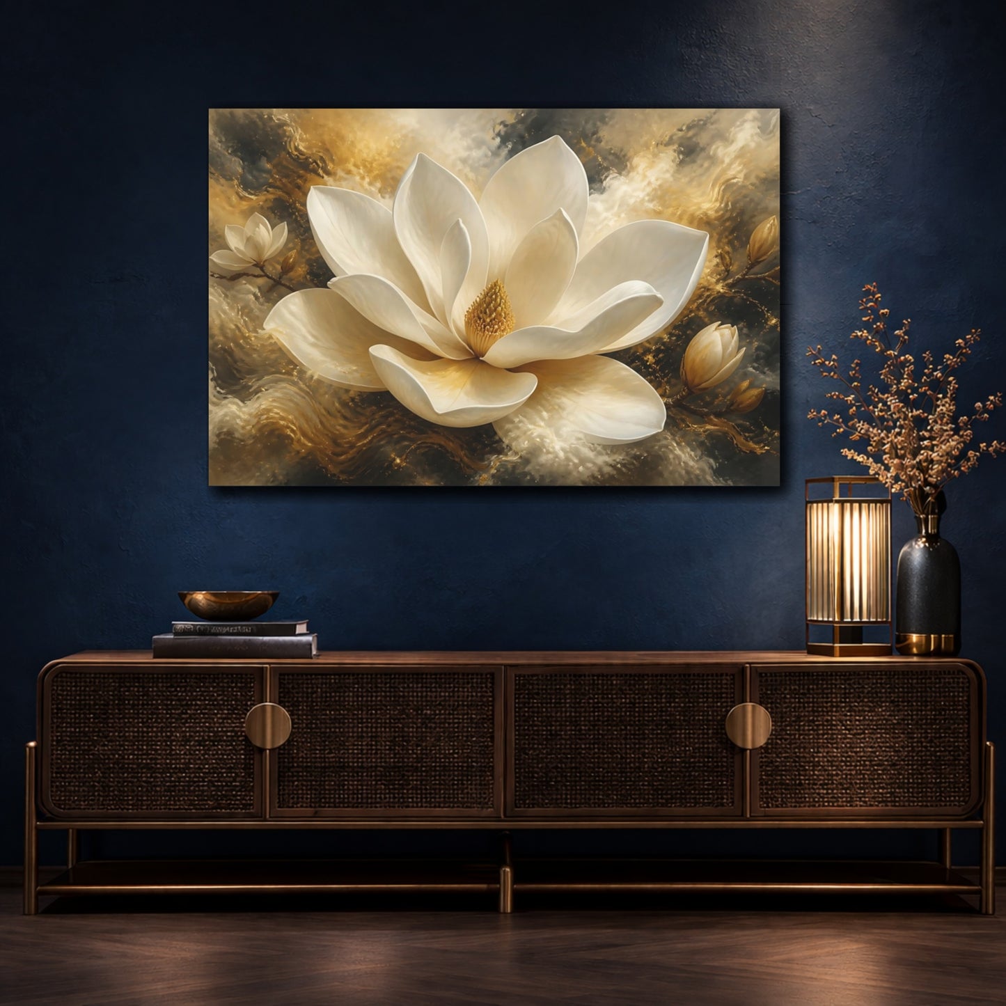 Mockup 4. Ivory Magnolia Floral Elegance shown as canvas print