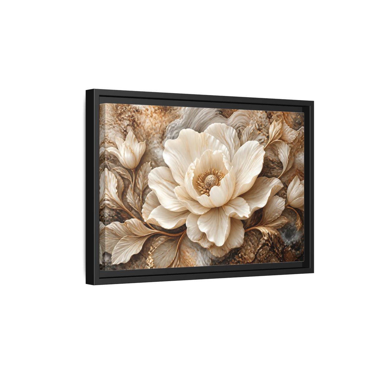 Side Mockup 6. Ivory Marble Flower Sculpture shown as framed canvas print