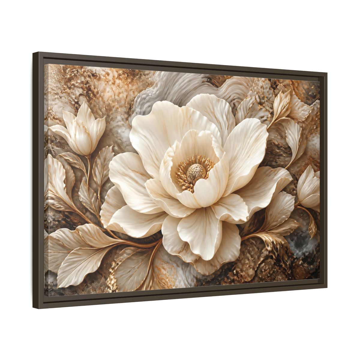 Side Mockup 11. Ivory Marble Flower Sculpture shown as framed canvas print
