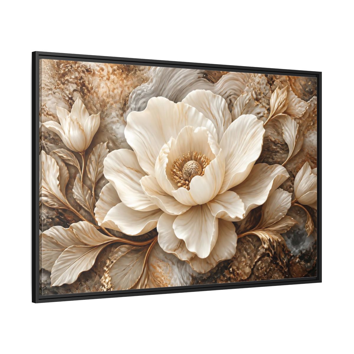 Side Mockup 12. Ivory Marble Flower Sculpture shown as framed canvas print
