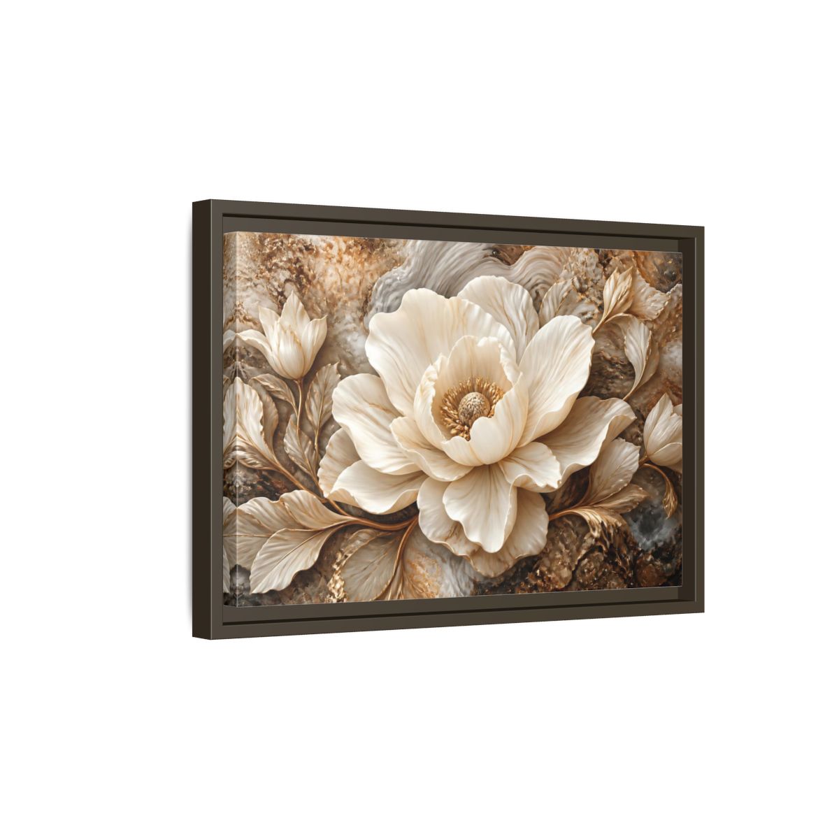 Side Mockup 5. Ivory Marble Flower Sculpture shown as framed canvas print