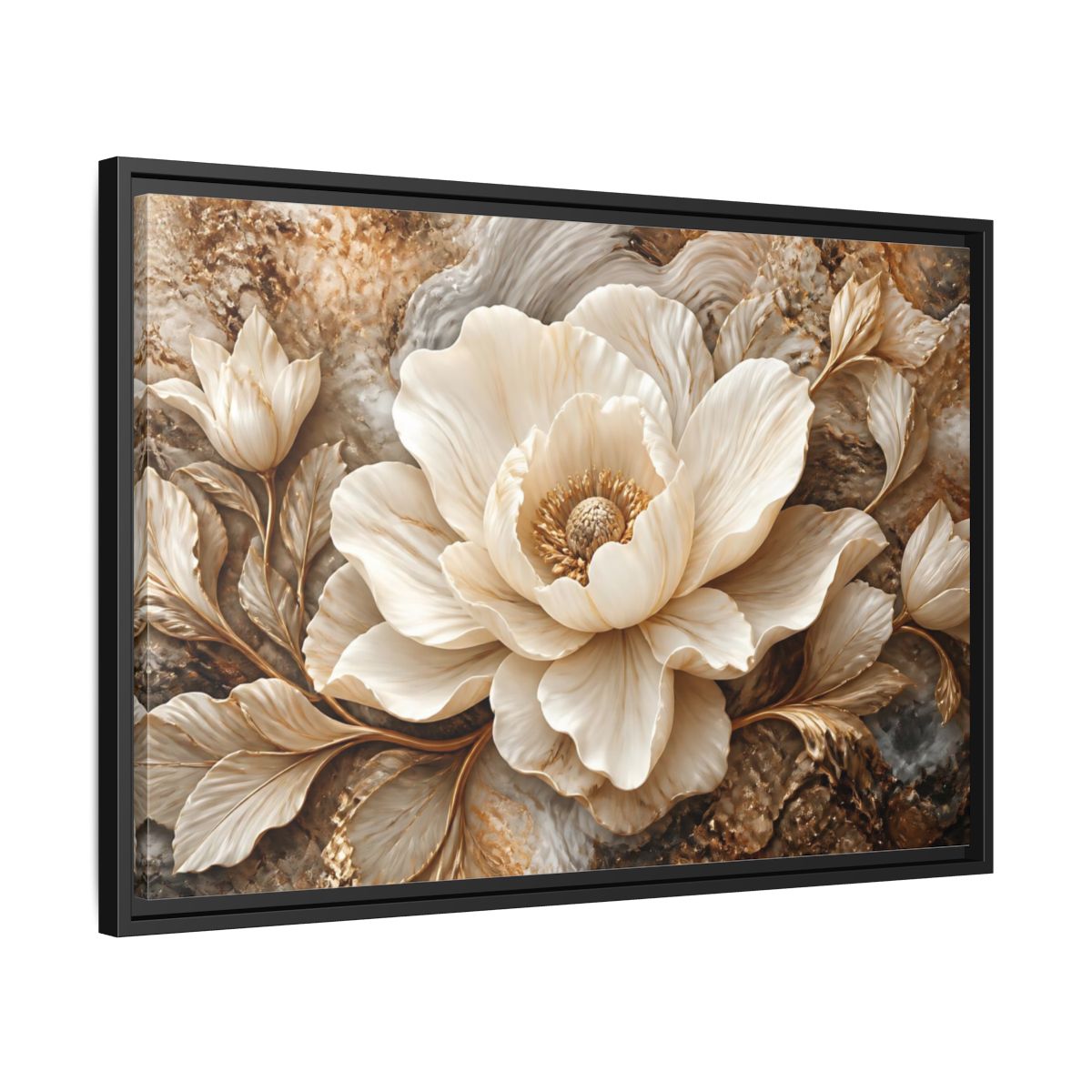 Side Mockup 14. Ivory Marble Flower Sculpture shown as framed canvas print