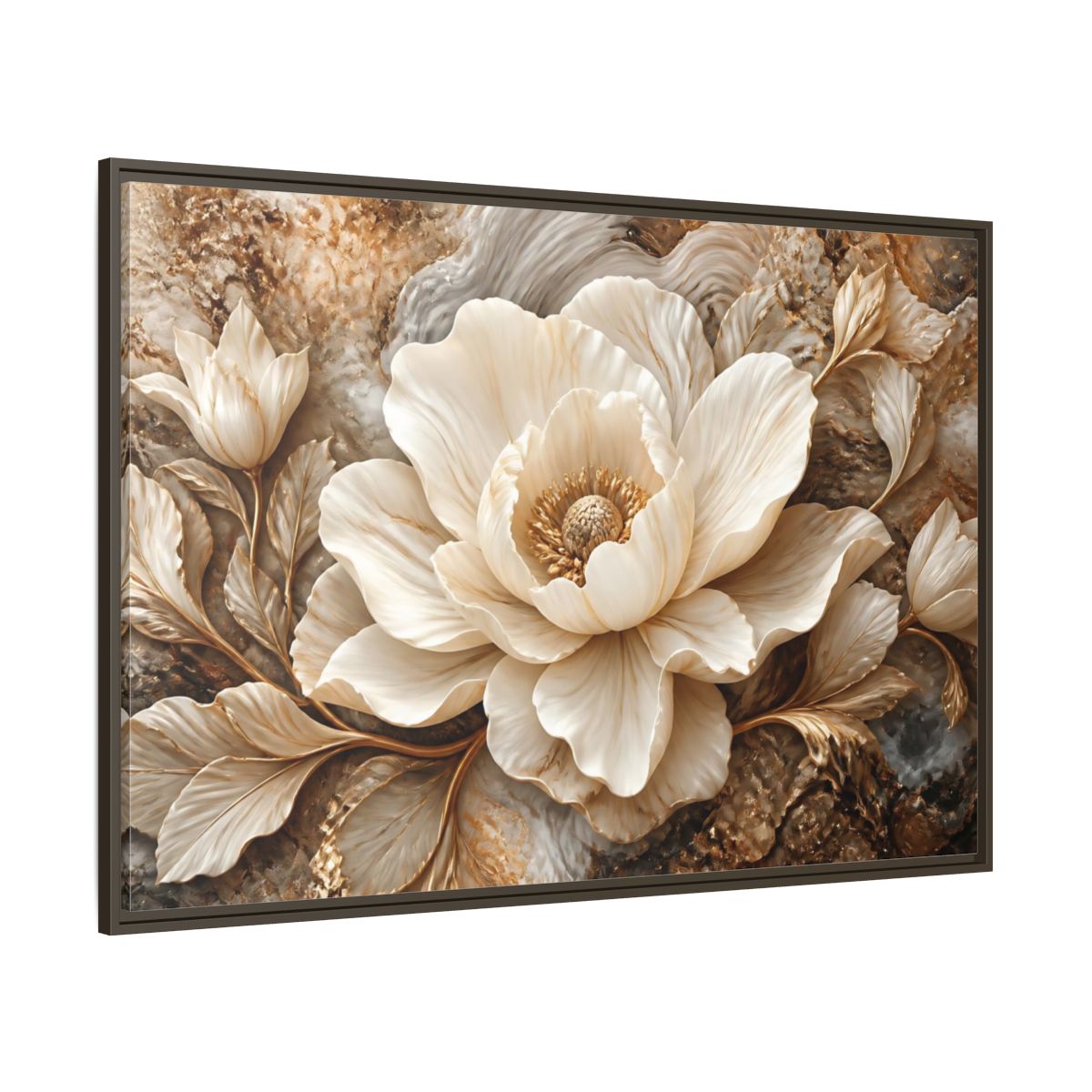 Side Mockup 8. Ivory Marble Flower Sculpture shown as framed canvas print