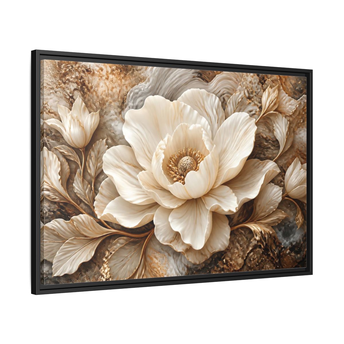 Side Mockup 13. Ivory Marble Flower Sculpture shown as framed canvas print