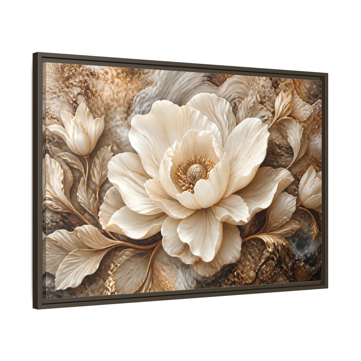 Main Mockup. Ivory Marble Flower Sculpture shown as framed canvas print
