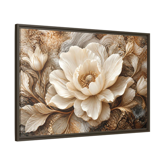 Main Mockup. Ivory Marble Flower Sculpture shown as framed canvas print
