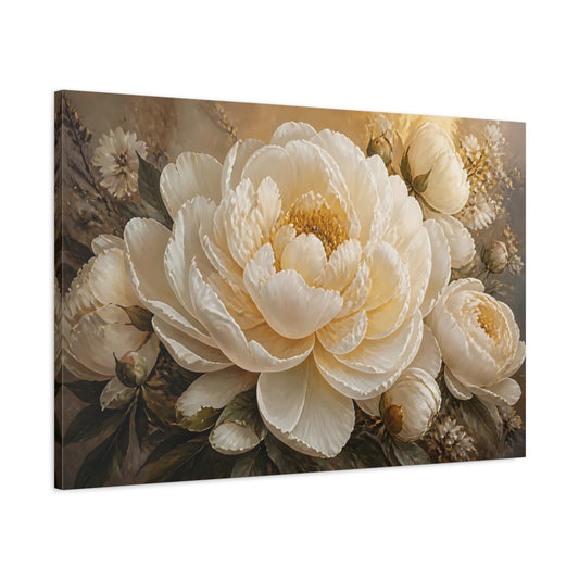Main Mockup. Ivory Peony Blossom shown as canvas print