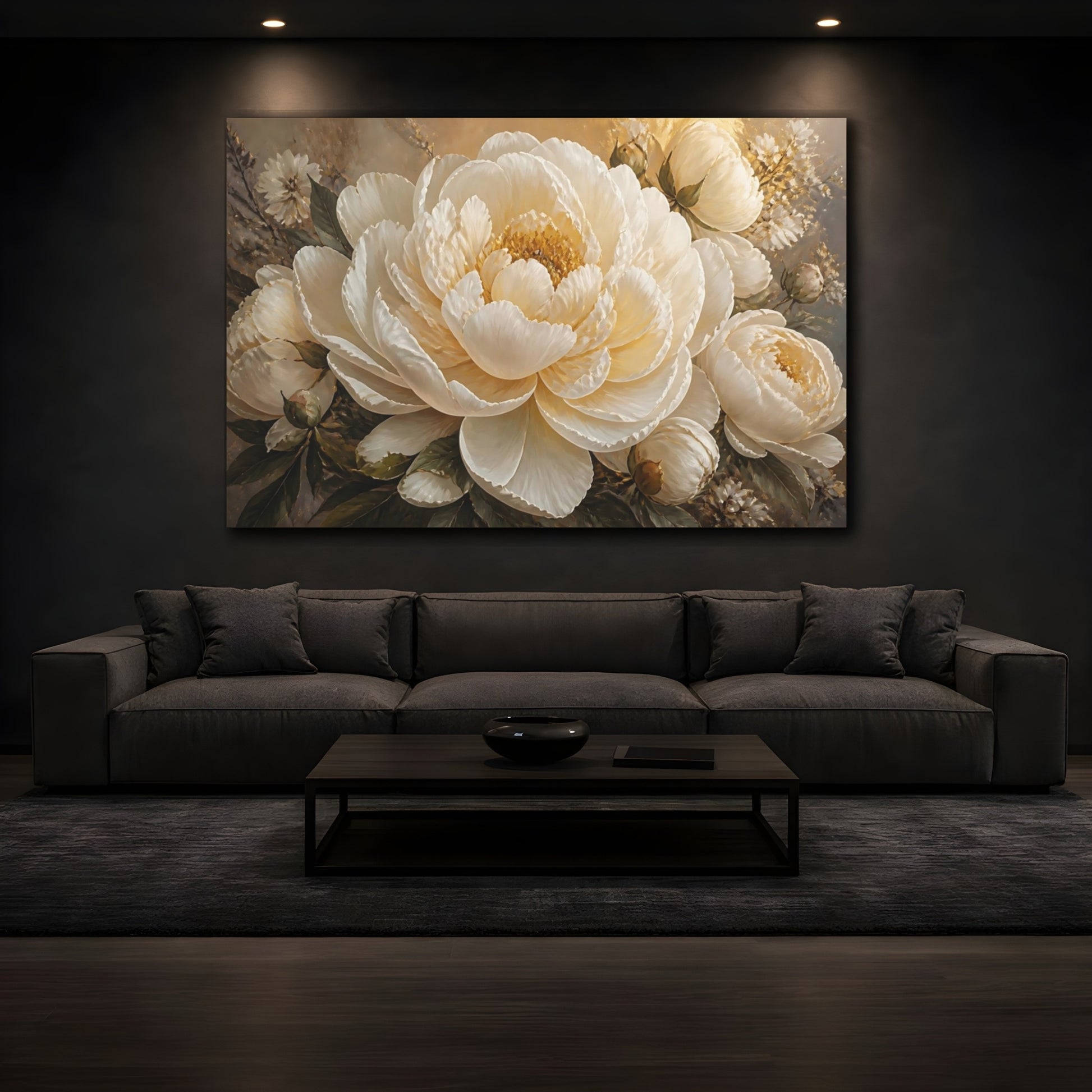 Mockup 3. Ivory Peony Blossom shown as canvas print