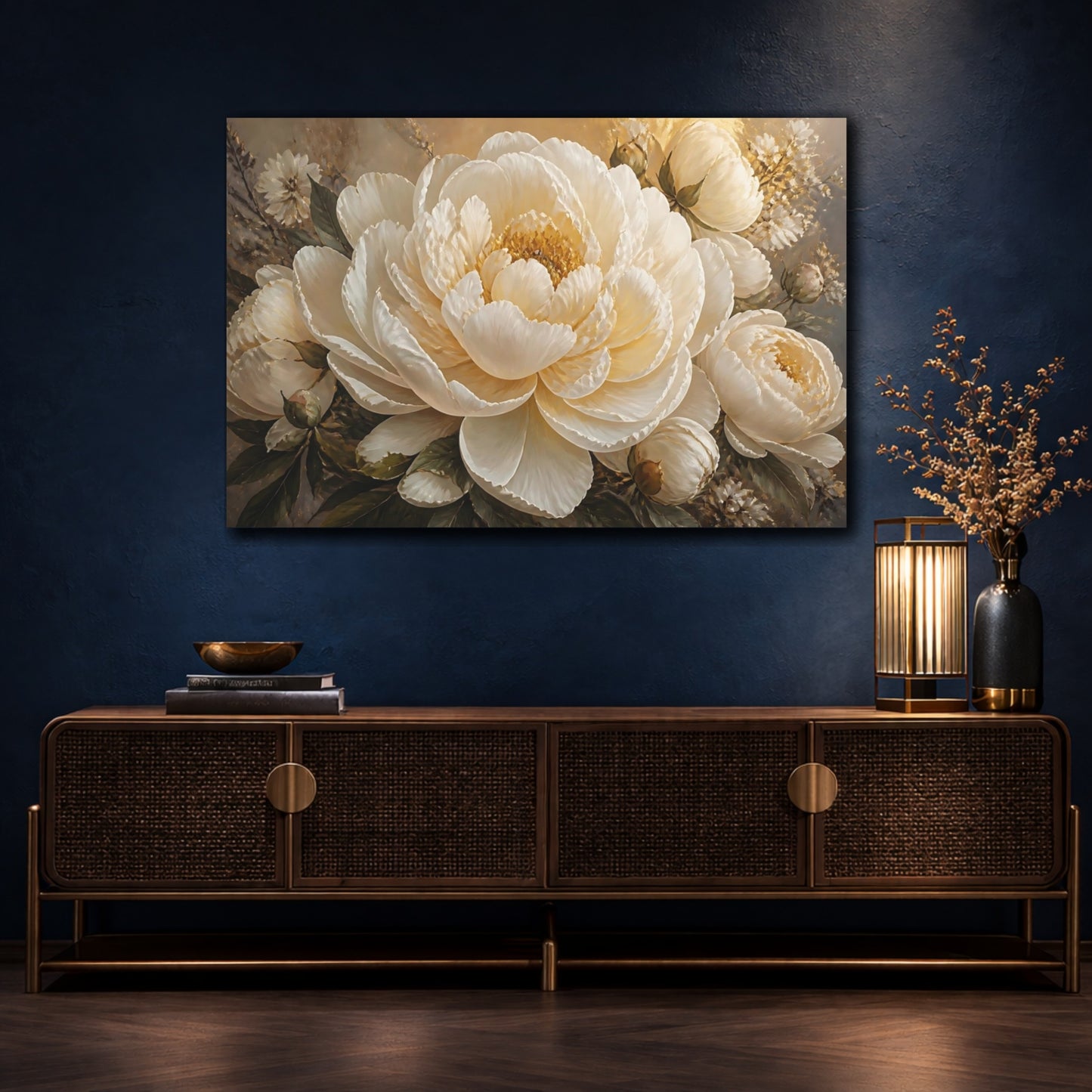 Mockup 4. Ivory Peony Blossom shown as canvas print