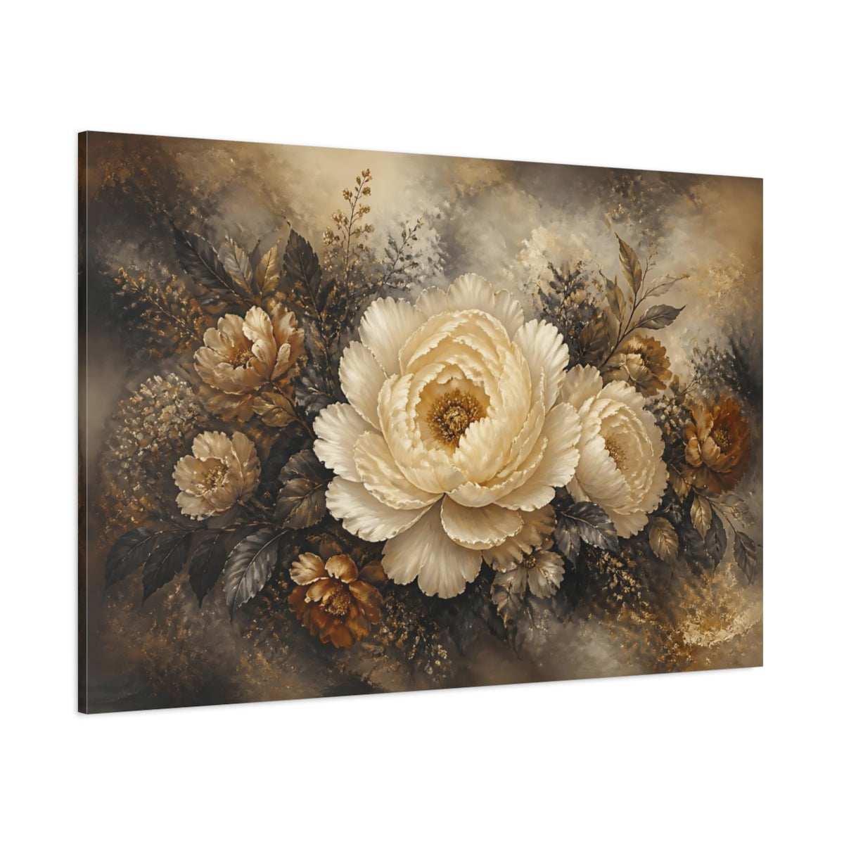 Side Mockup 1. Ivory Peony Elegance shown as canvas print