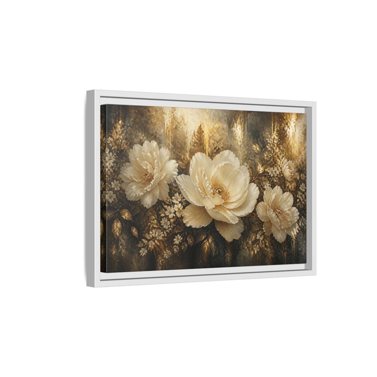 Side Mockup 4. Ivory Peony Elegance shown as framed canvas print
