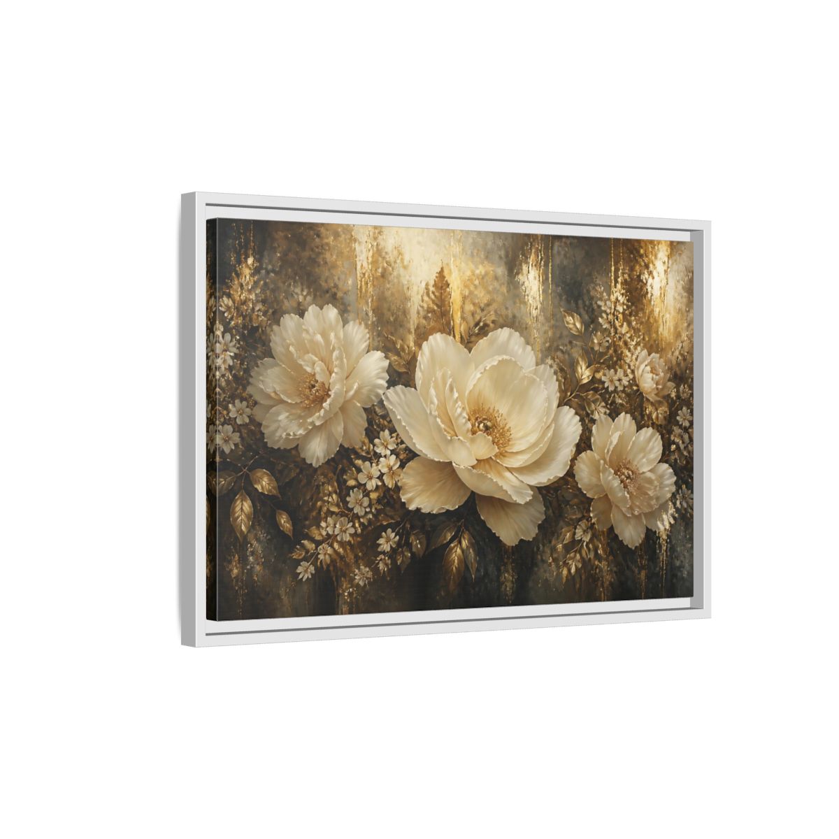 Side Mockup 1. Ivory Peony Elegance shown as framed canvas print
