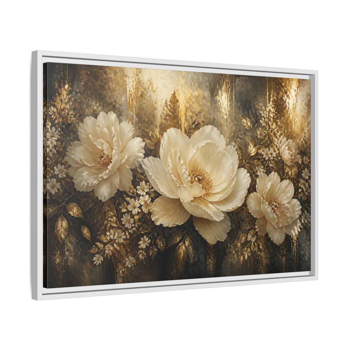 Side Mockup 10. Ivory Peony Elegance shown as framed canvas print
