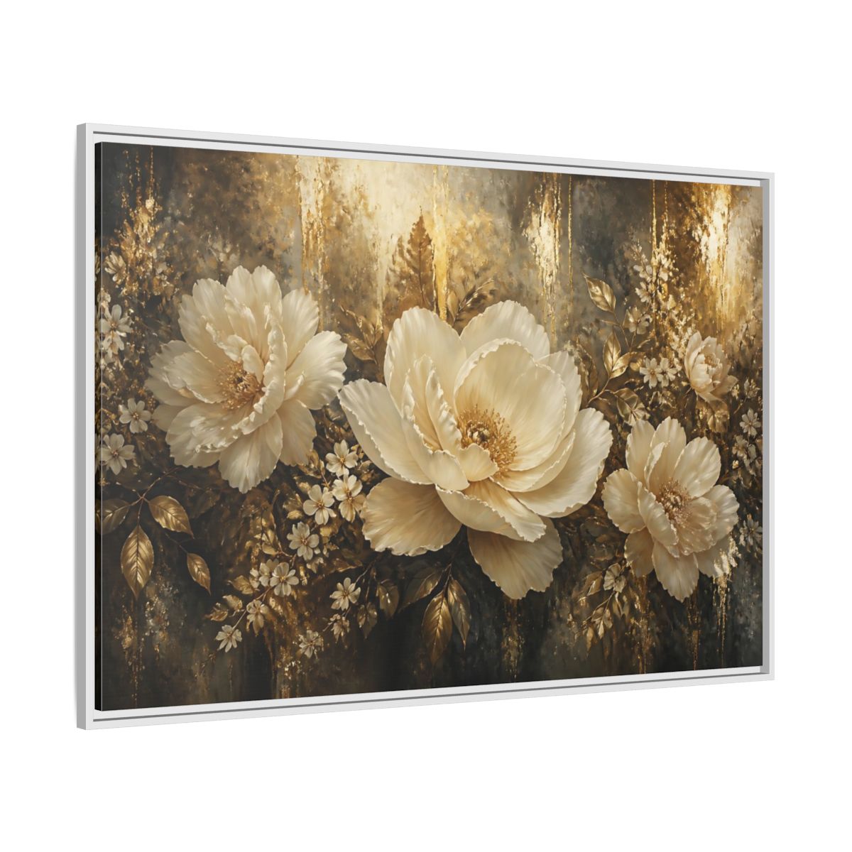 Side Mockup 7. Ivory Peony Elegance shown as framed canvas print