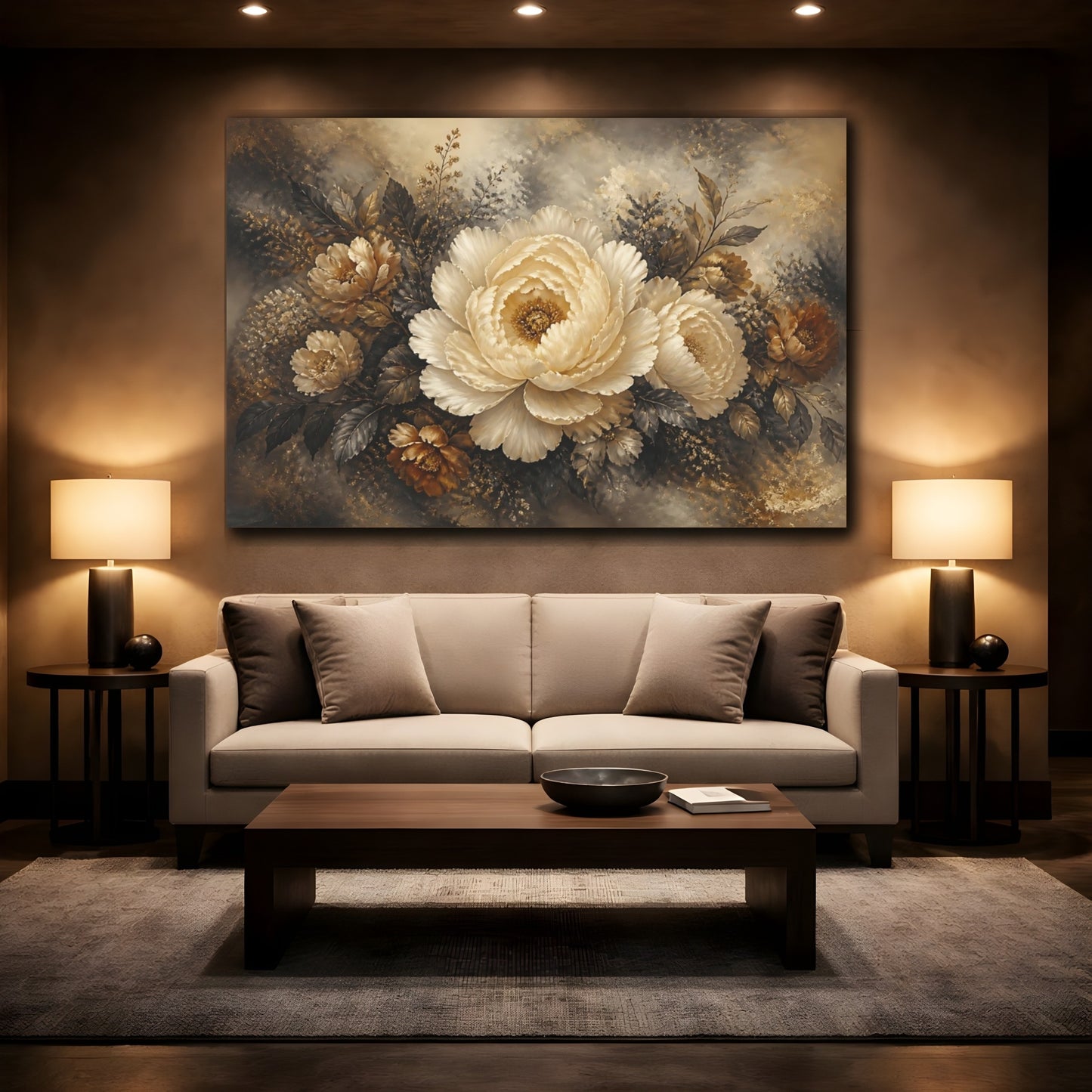 Mockup 2. Ivory Peony Elegance shown as canvas print