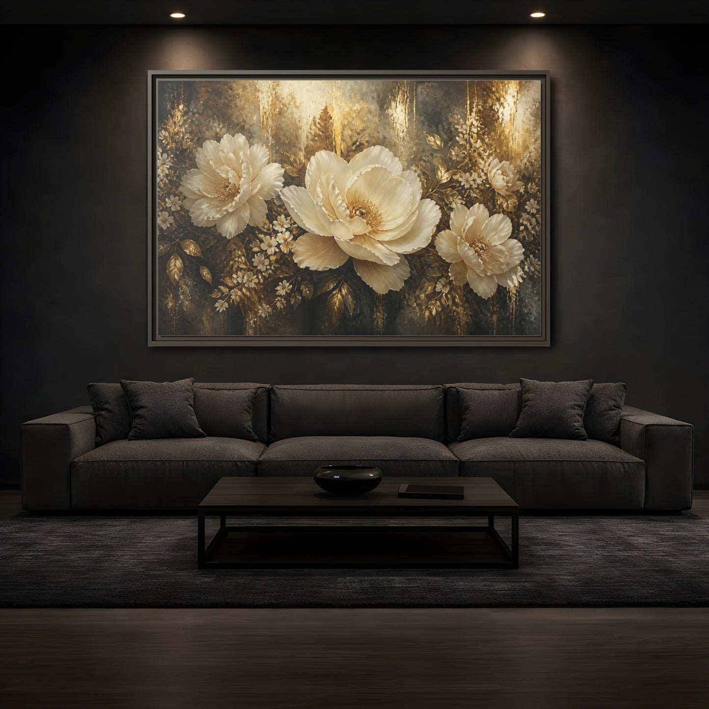 Mockup 3. Ivory Peony Elegance shown as framed canvas print