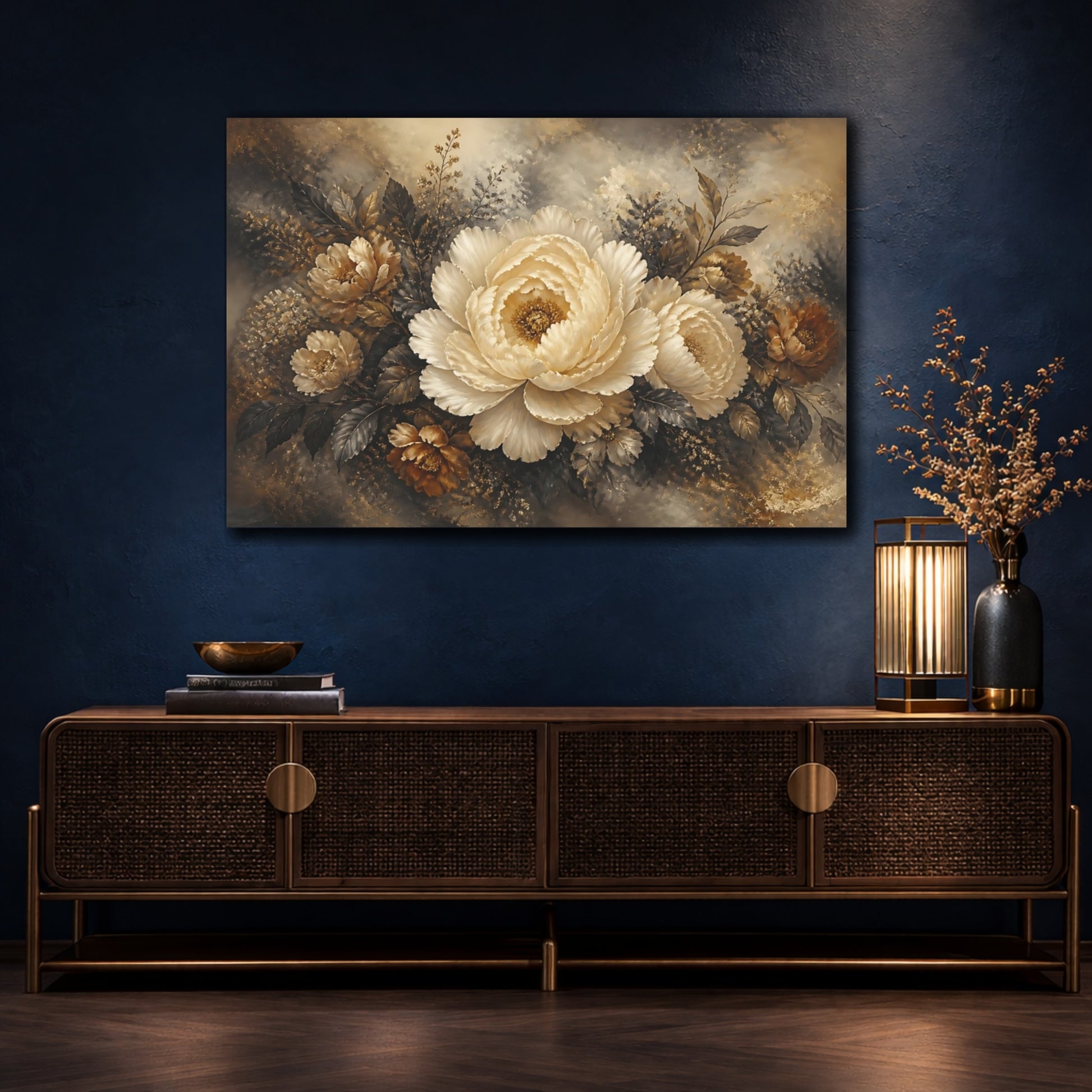 Mockup 4. Ivory Peony Elegance shown as canvas print