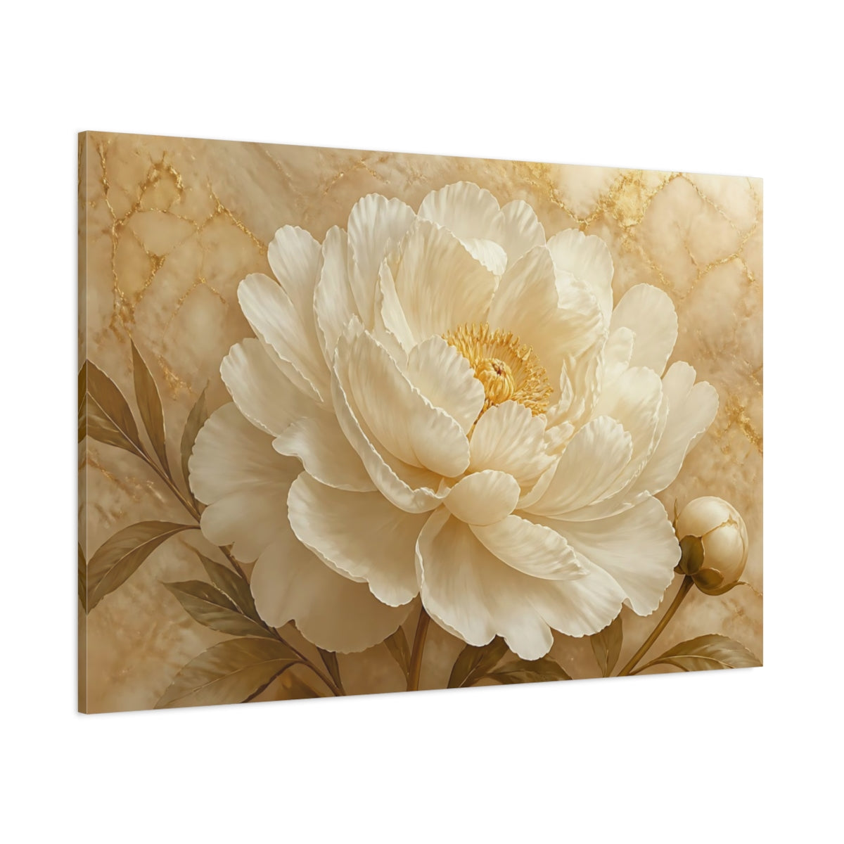 Side Mockup 1. Ivory Peony Flower shown as canvas print