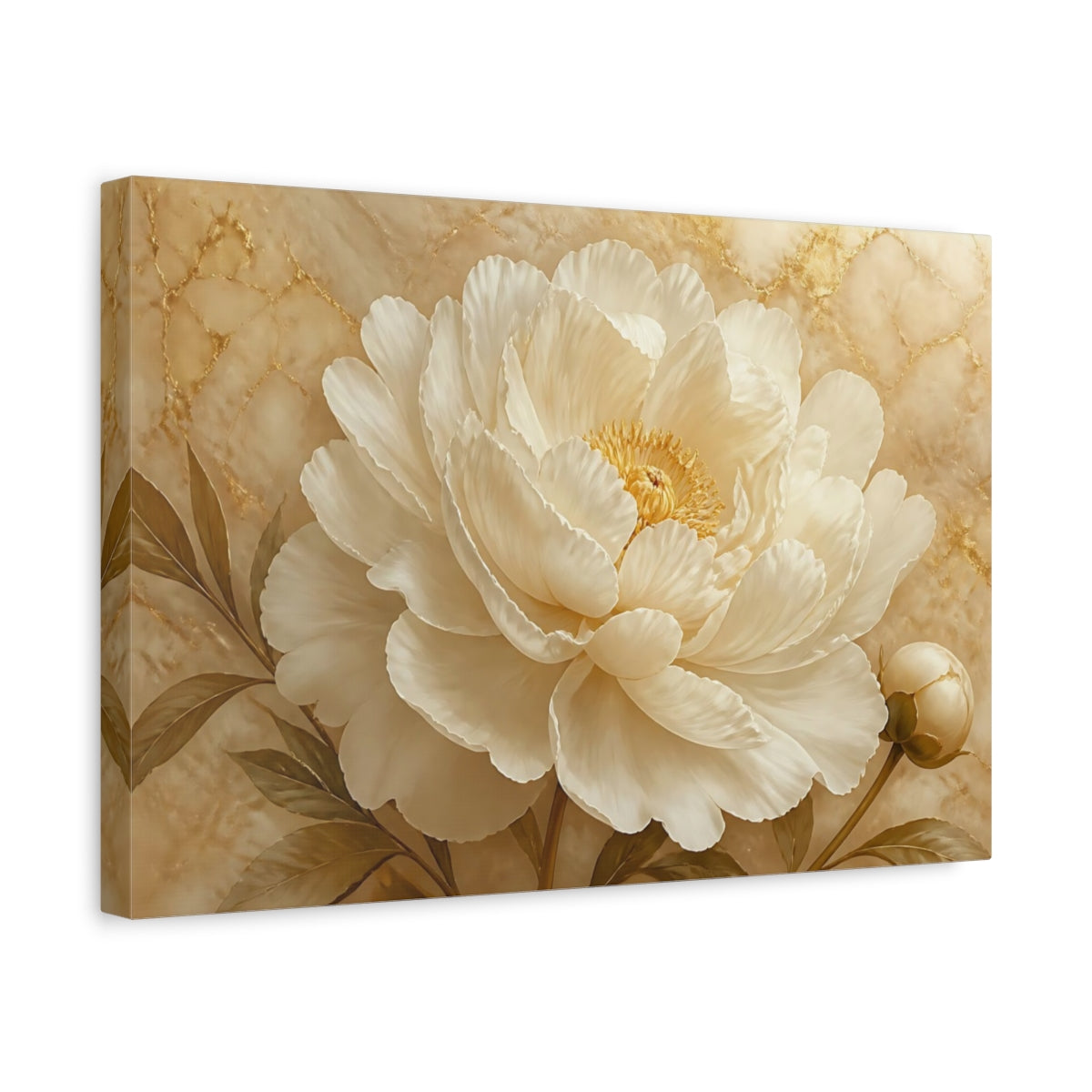 Side Mockup 4. Ivory Peony Flower shown as canvas print
