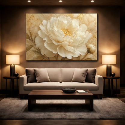Mockup 2. Ivory Peony Flower shown as canvas print