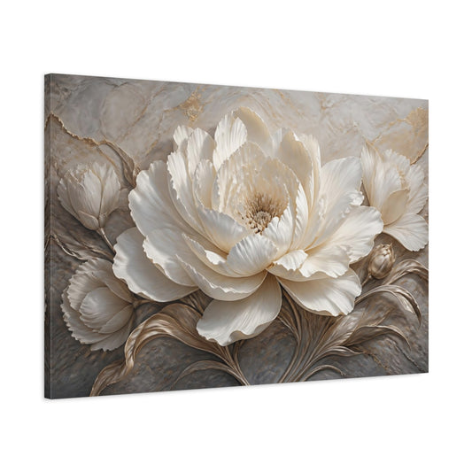 Main Mockup. Ivory Peony Sculpture shown as canvas print