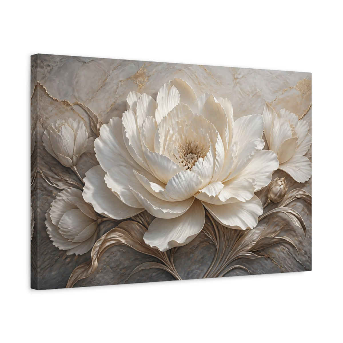 Side Mockup 3. Ivory Peony Sculpture shown as canvas print