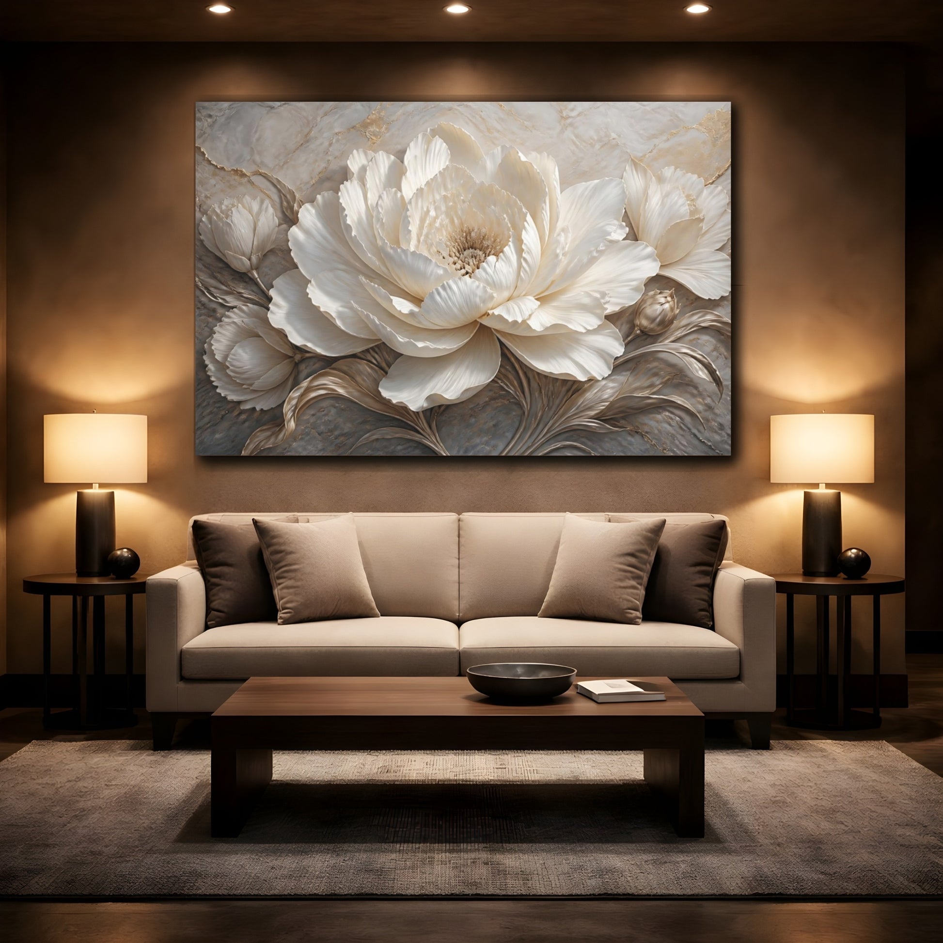 Mockup 2. Ivory Peony Sculpture shown as canvas print