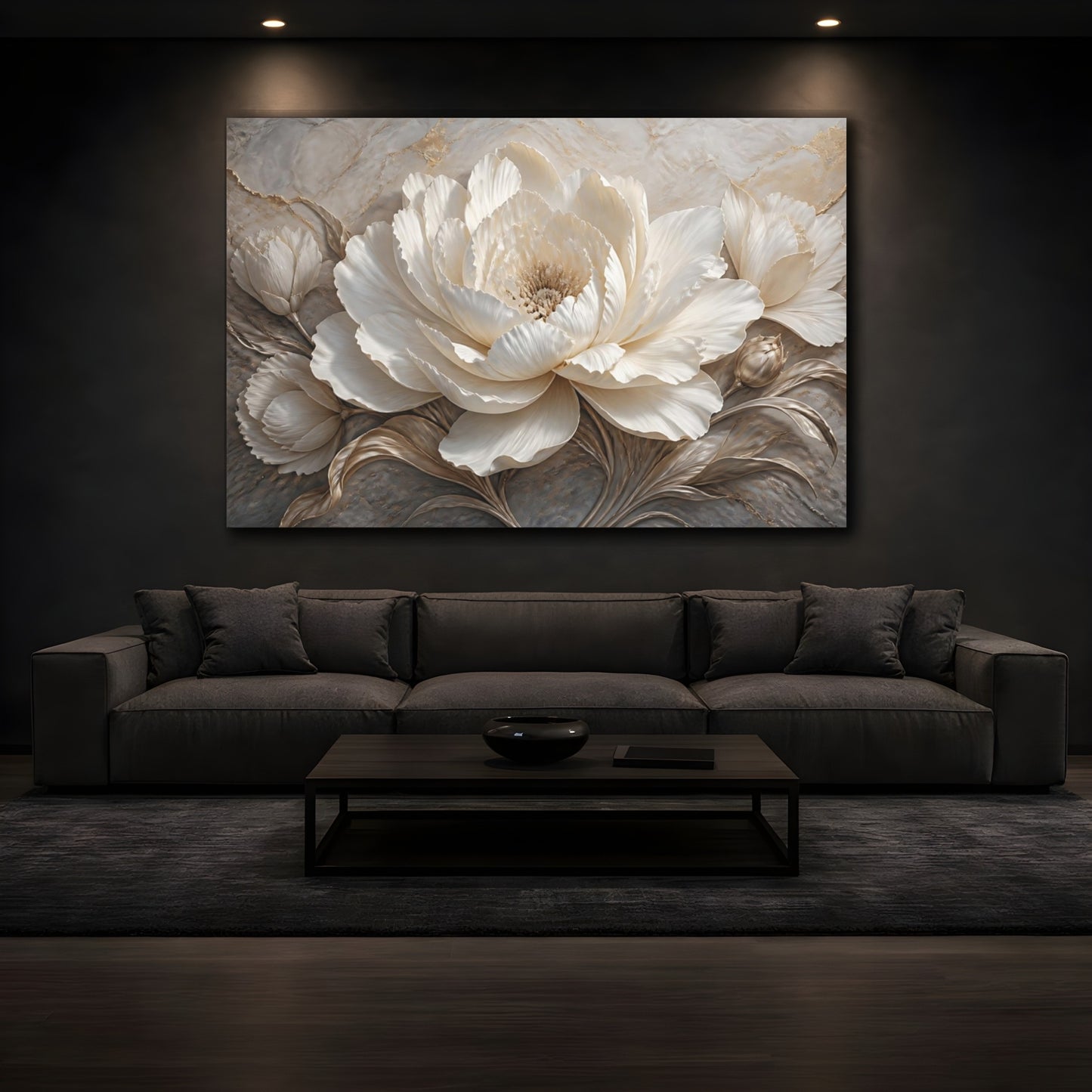 Mockup 3. Ivory Peony Sculpture shown as canvas print