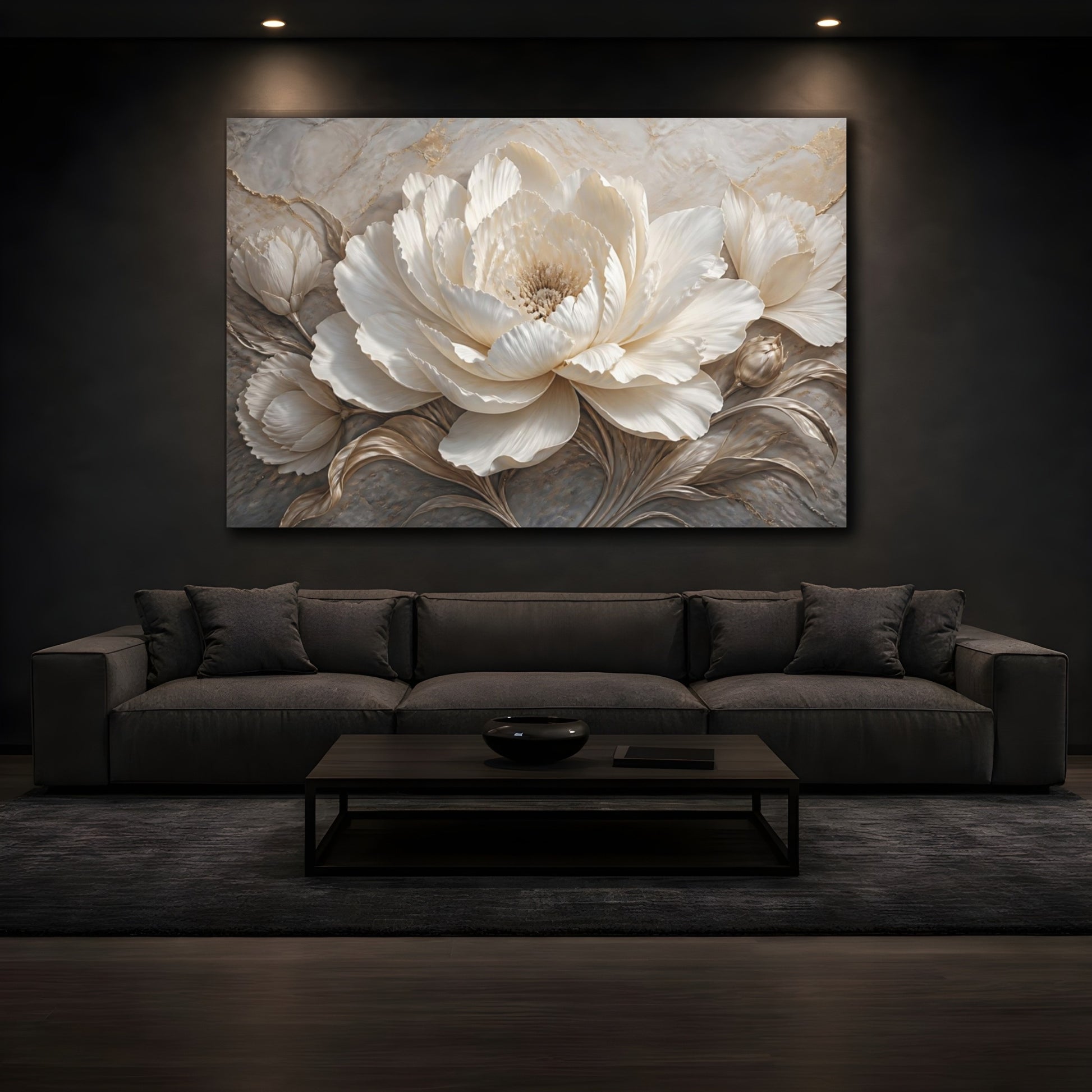 Mockup 3. Ivory Peony Sculpture shown as canvas print