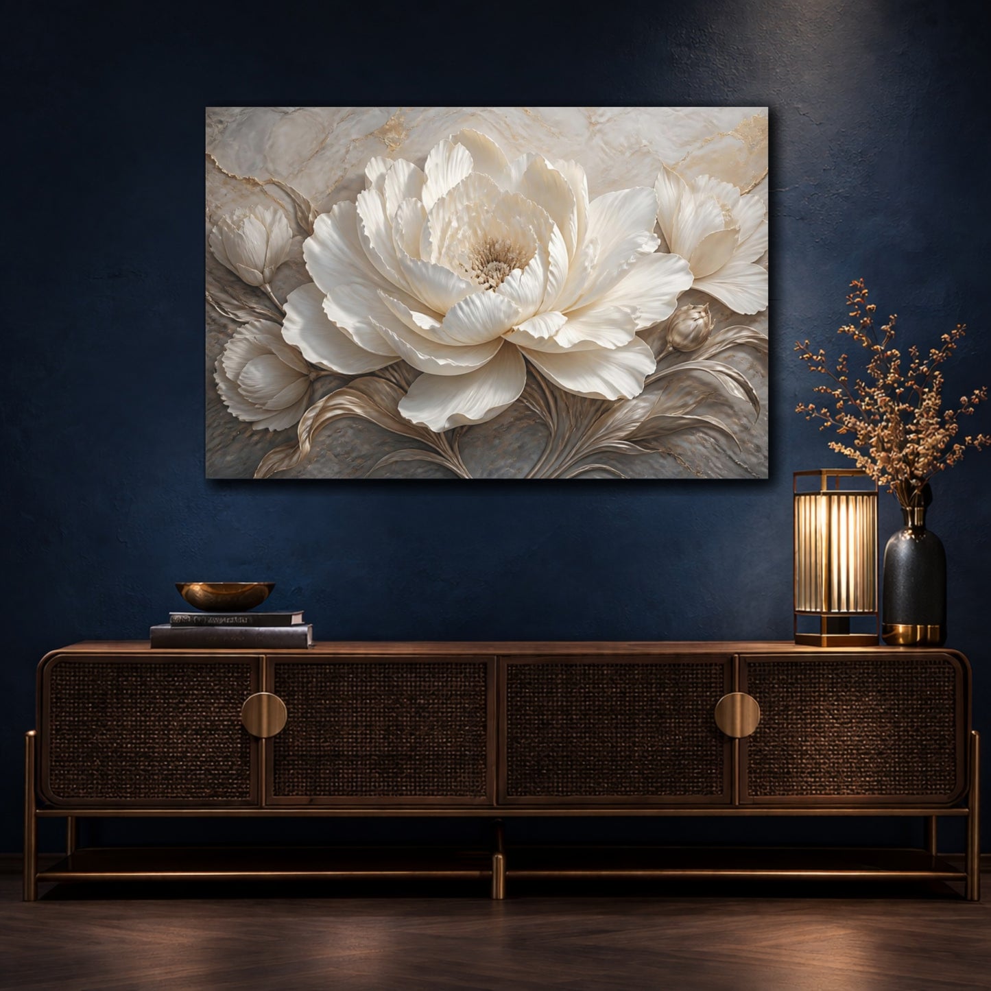 Mockup 4. Ivory Peony Sculpture shown as canvas print