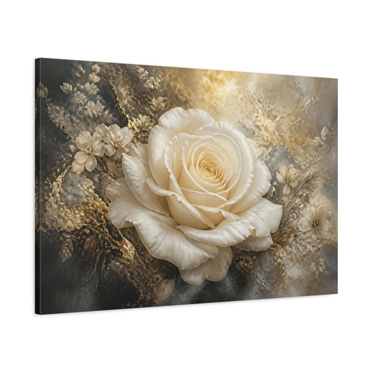Main Mockup. Ivory Rose With Gold Accents shown as canvas print