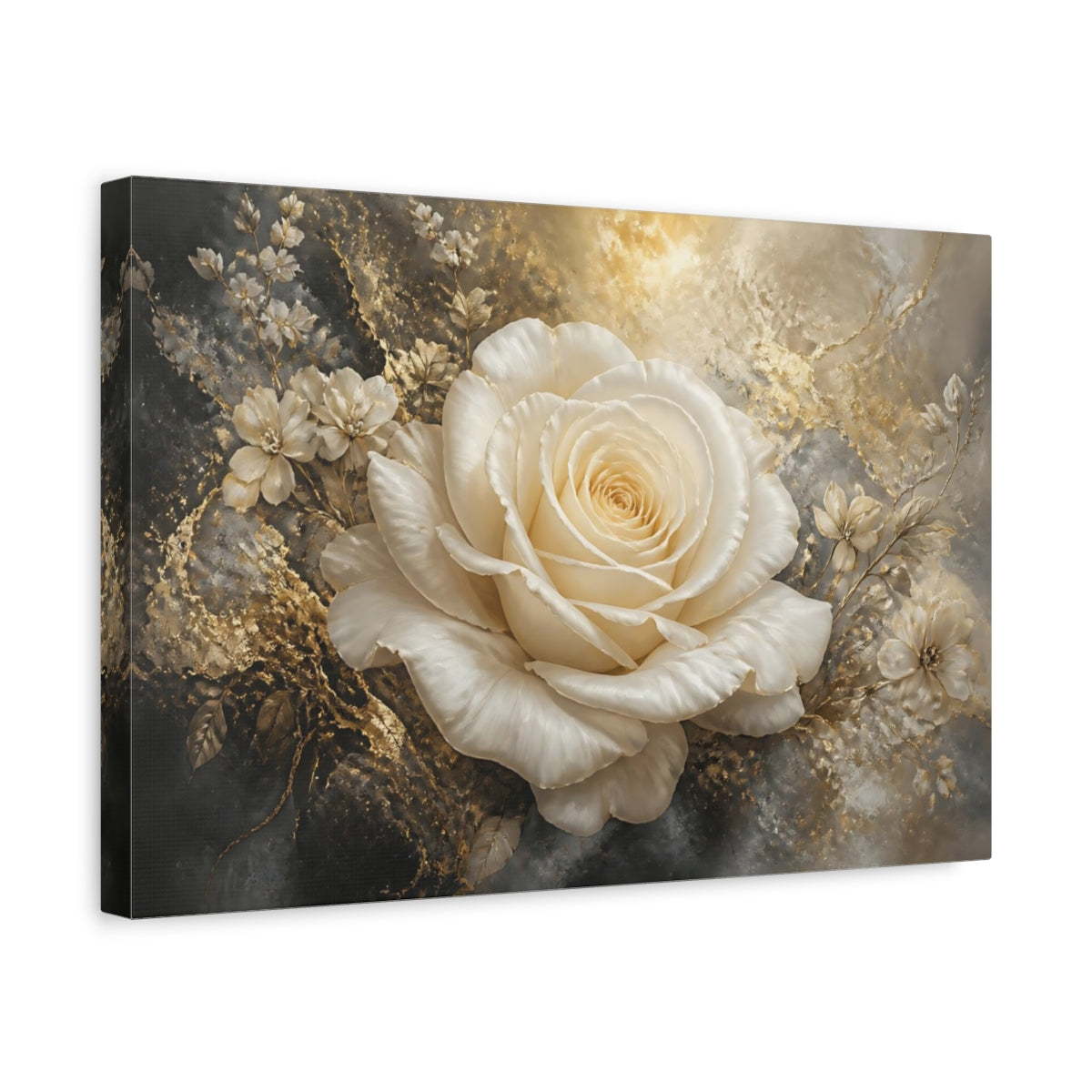 Side Mockup 4. Ivory Rose With Gold Accents shown as canvas print