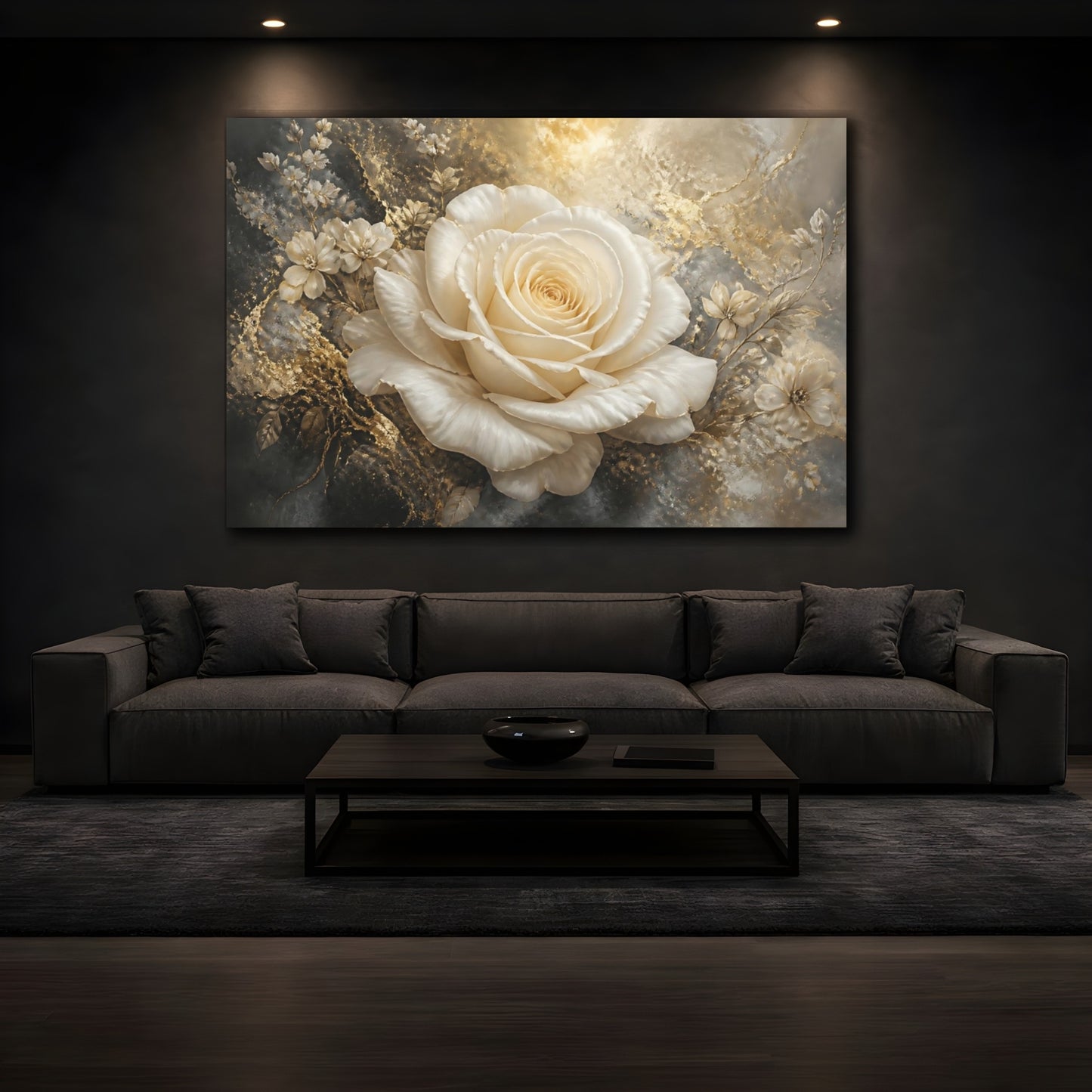 Mockup 3. Ivory Rose With Gold Accents shown as canvas print