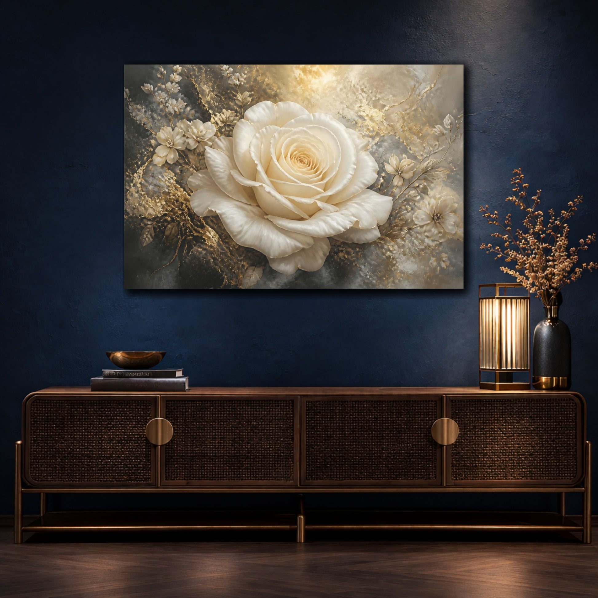 Mockup 4. Ivory Rose With Gold Accents shown as canvas print