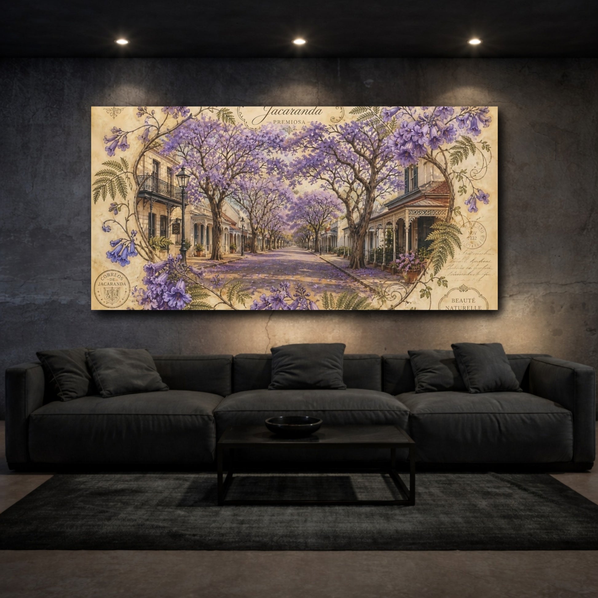 Mockup 3. Jacaranda Avenue In Bloom shown as canvas print
