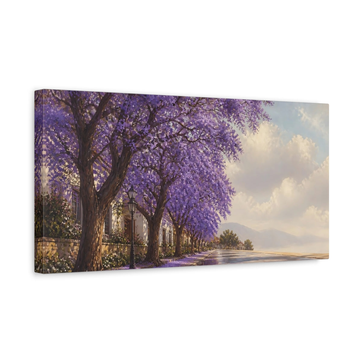 Side Mockup 3. Jacaranda Lined Street shown as canvas print